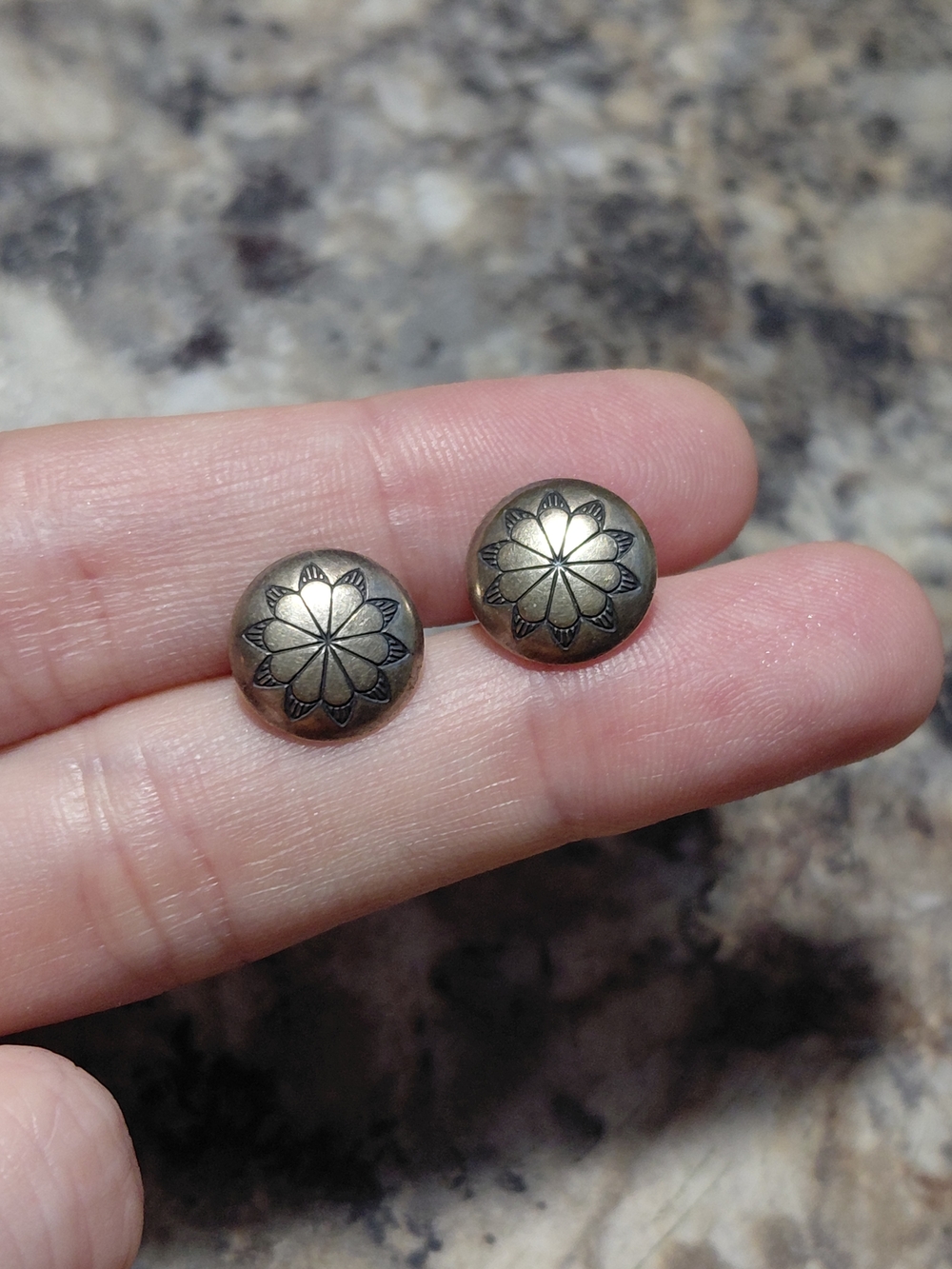 Vintage Native American Concho 925 Silver Signed Sunwest Silver Co Stud Earrings